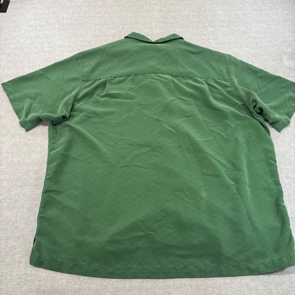 REI Mens XXL Green Short Sleeve Button Down Camp Shirt Modal Rayon Blend Logo - Picture 9 of 9